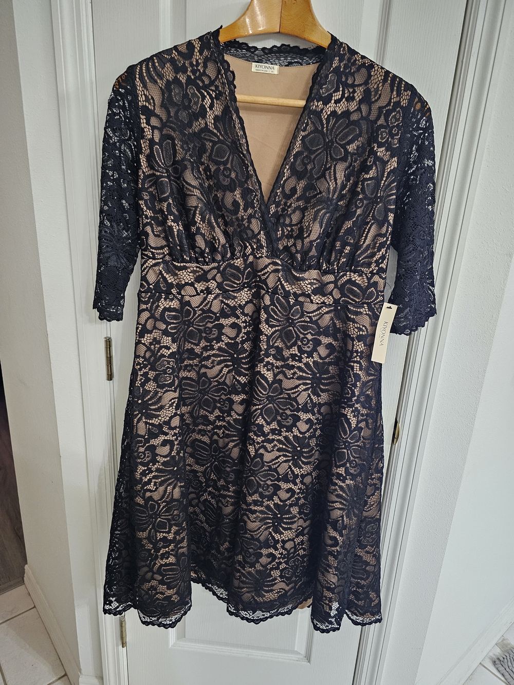 Kiyonna Black Lace Overlay Dress with Nude Underlay